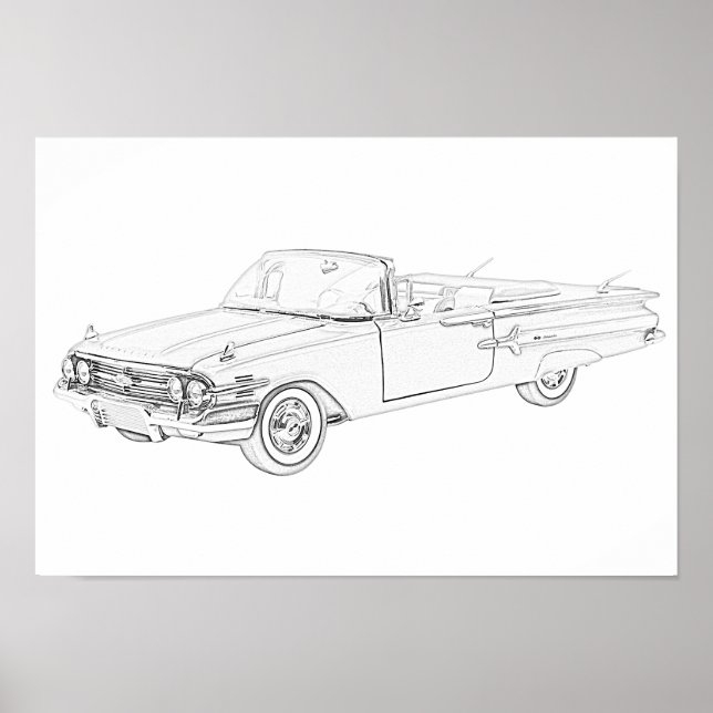 Black and White 1960 Chevy Impala Cabriolet Poster (Vorne)
