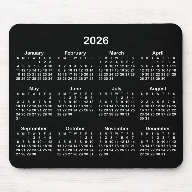 Black and White 2026 Calendar Mousepad (Vorne)