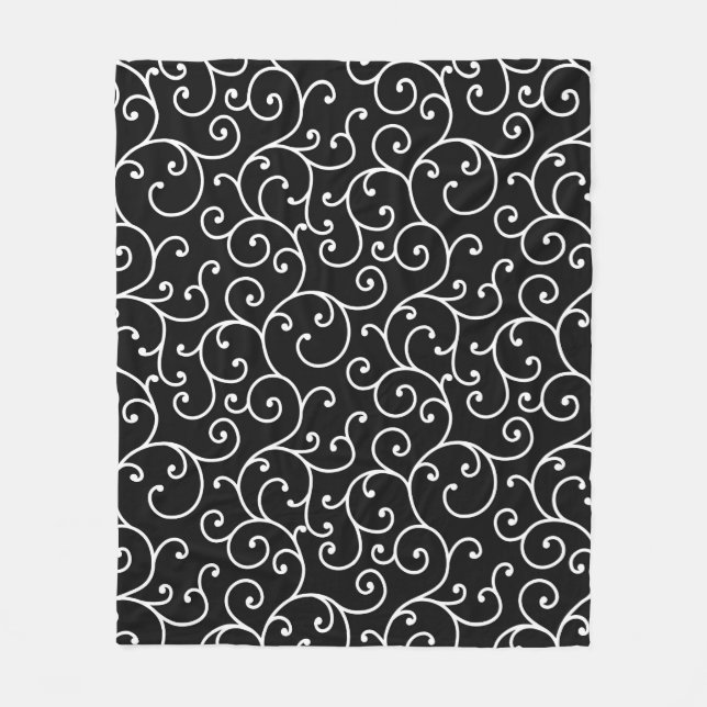 Black and White allover seamless scroll designpatt Fleecedecke (Vorderseite)