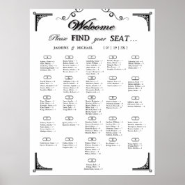 Black and White Alphabetical Wedding Seating Chart Poster