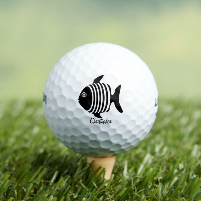 Black And White Angel Fish Design Personalised Golfball (Insitu T-Shirt)