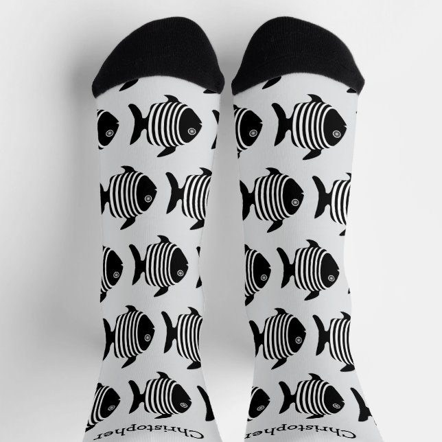 Black And White Angel Fish Design Personalised Socken (Oben)
