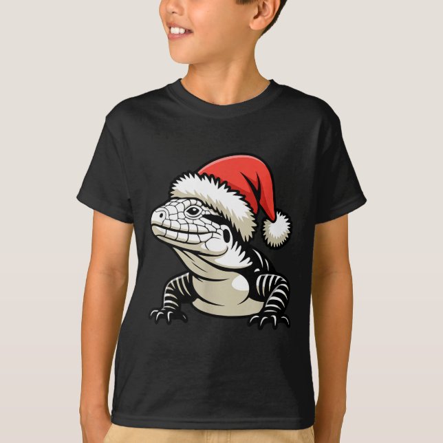 Black And White Argentine Tegu Christmas Ugly Xmas T-Shirt (Vorderseite)