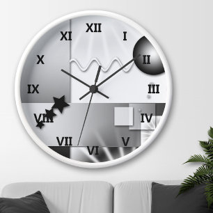 Black and White Art Deco Style Wall Clock Runde Wanduhr