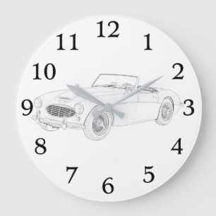 Black and White Austin Healey British Sports Car Große Wanduhr
