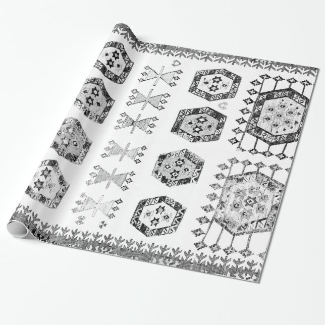 Black and White Aztec Shape Pattern Geschenkpapier (Ungerollt)