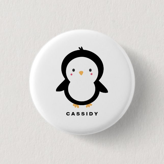 Black and White Baby Pinguin Kinder Personalisiert Button (Vorderseite)