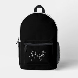 Black and White Backpack - Hustle Quote Bag Bedruckter Rucksack