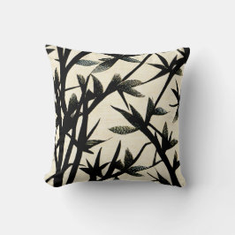 Black and White Bamboo Leaf Pattern Throw Pillow Kissen