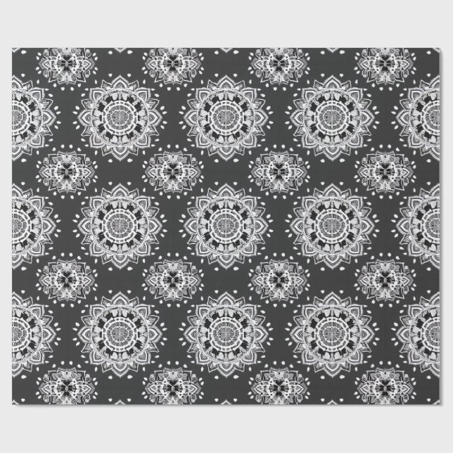 Black and White Bandanna Mandala Geschenkpapier (Flach)