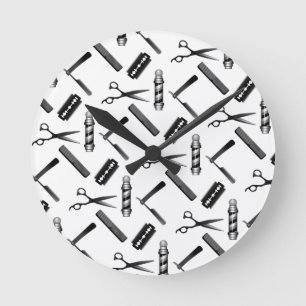 Black and White Barber's Pole Pattern Runde Wanduhr