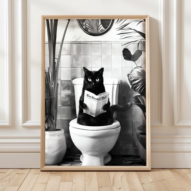 Black and White Bathroom Cat Print, Funny Posters, Poster (Von Creator hochgeladen)