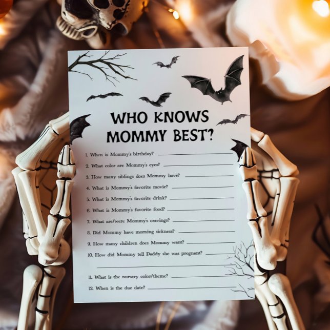 Black and White Bats Wer Mommy Best Game kennt (Black and White Bats Baby Shower Who knows Mommy Best Game )