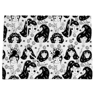 Black and White Blume Child Girl Geschenktasche Große Geschenktüte