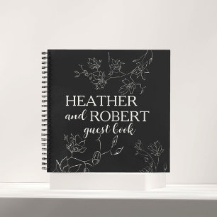 Black and White Boho Floral Wedding Guest Book  Notizbuch