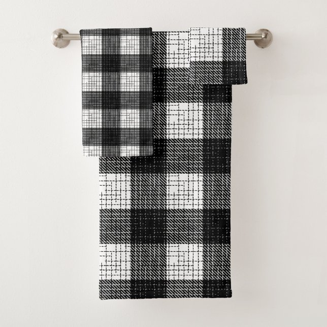 Black and White Bold Checkered Plaid Design  Badhandtuch Set (Von Creator hochgeladen)