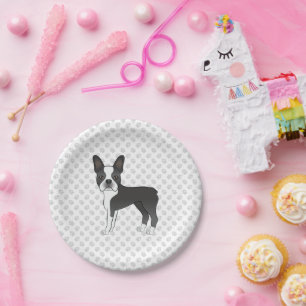 Black and White Boston Terrier Cartoon Dog & Paws Pappteller