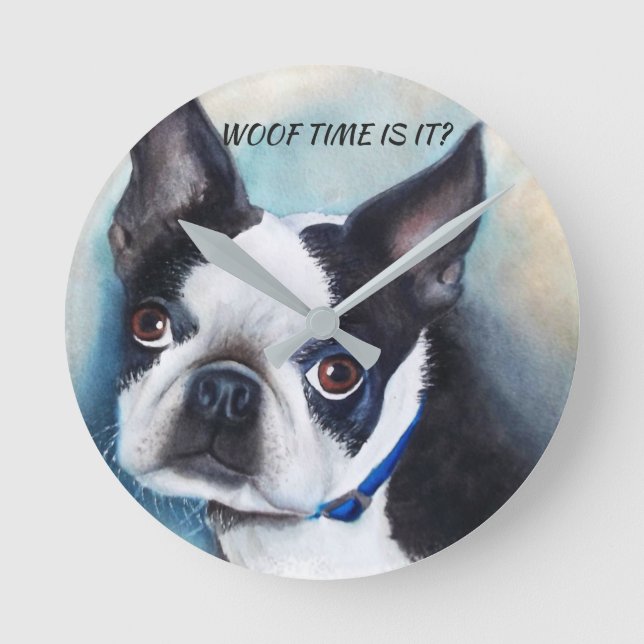 BLACK AND WHITE BOSTON TERRIER RUNDE WANDUHR (Vorderseite)