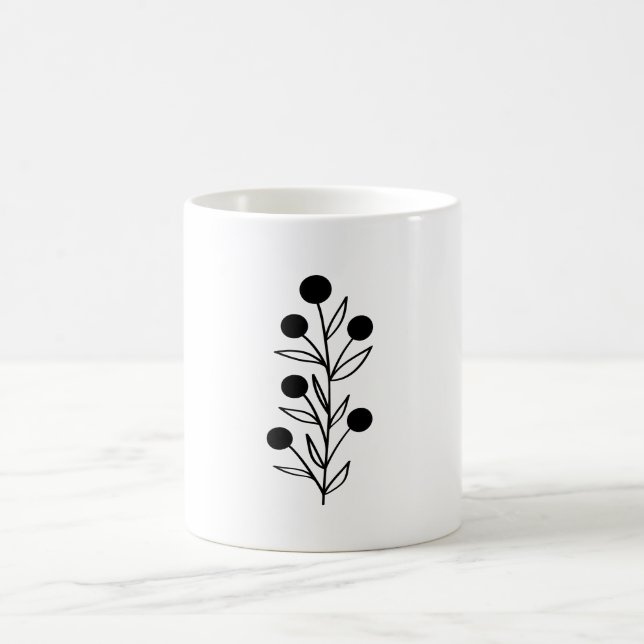 Black and White Botanical Line Art Kaffeetasse (Mittel)