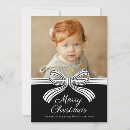 Black and White Bow Flat Christmas Photo Card Feiertagskarte