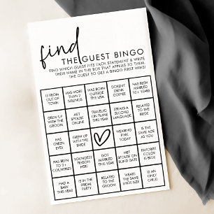Black and White Brautparty Guest Bingo Game