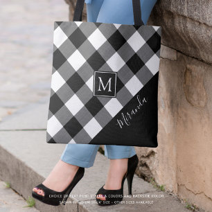 Black and White Buffalo Check Plaid Monogram Name