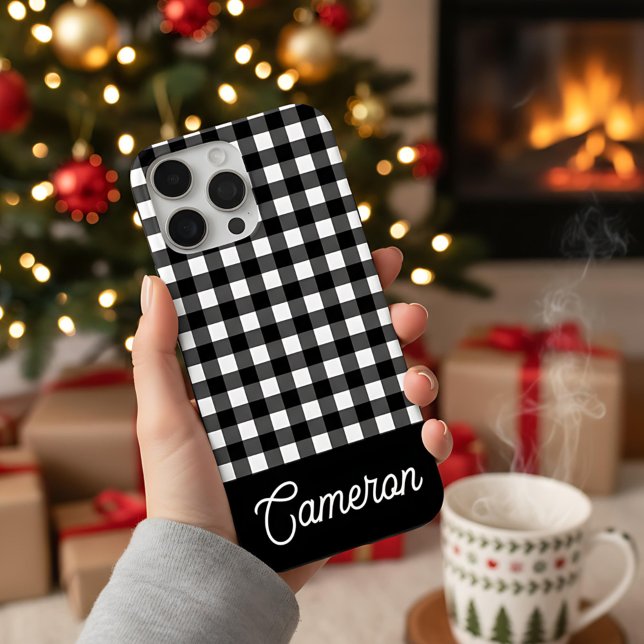 Black and White Buffalo Plaid Custom Name Case-Mate iPhone Hülle (Von Creator hochgeladen)