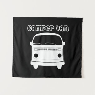 Black and White Camper Van Wall Tapestry Wandteppich