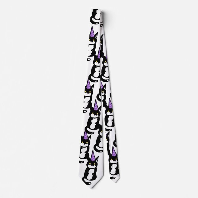 Black and White Cat Celebration Tie Krawatte (Vorderseite)