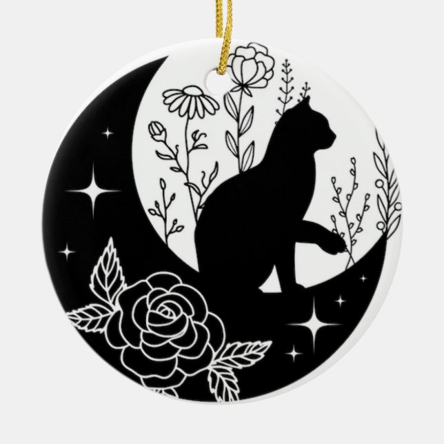 Black and White Cat Moon Window Suncatcher Keramik Ornament (Vorne)