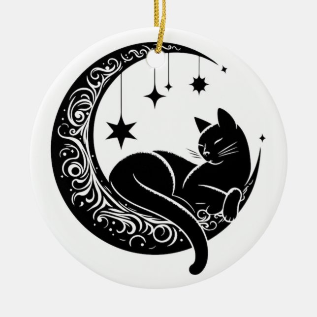 Black and White Cat Moon Window Suncatcher Keramik Ornament (Vorne)