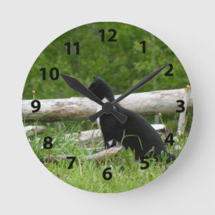 Black and White Cat Wall Clock Runde Wanduhr