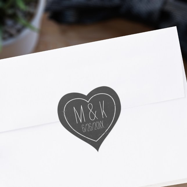 Black and White Chalk Heart Wedding Stickers (Perfect chalkboard heart sticker to attach to your save the dates)