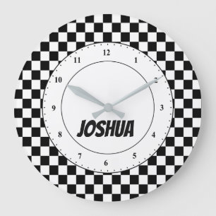 Black and White Checker Flag Large Clock Große Wanduhr