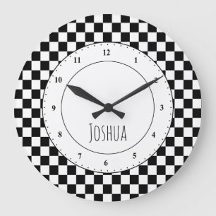 Black and White Checker Flag Large Clock Große Wanduhr