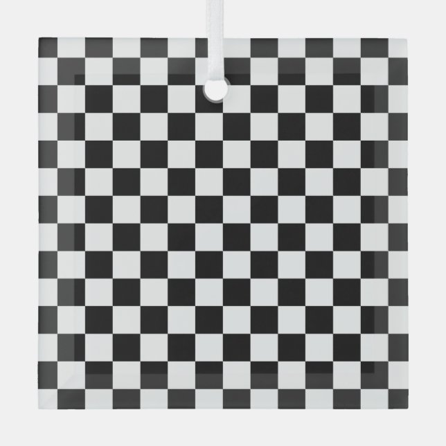 Black and white checkerboard pattern  ornament aus glas (Vorderseite)