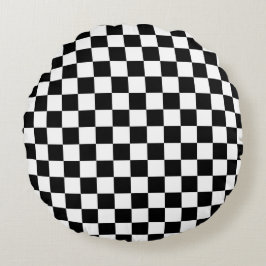 Black and white checkerboard pattern rundes kissen