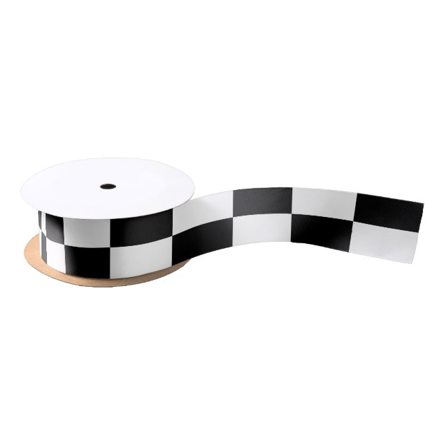 Black and White Checkered Pattern Satinband (Spule)