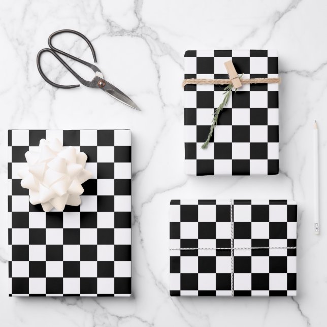Black and White Checkered Racing  Geschenkpapier Set (Vorderseite)