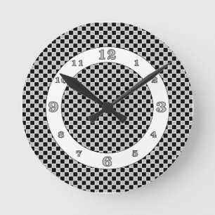 Black and White Checks Runde Wanduhr