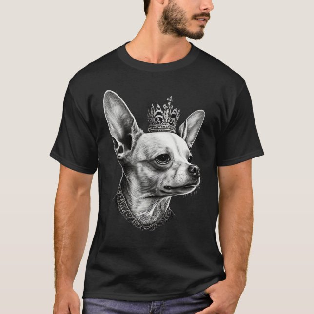 Black and White Chihuahua Dog on Crown Chihuahua 1 T-Shirt (Vorderseite)