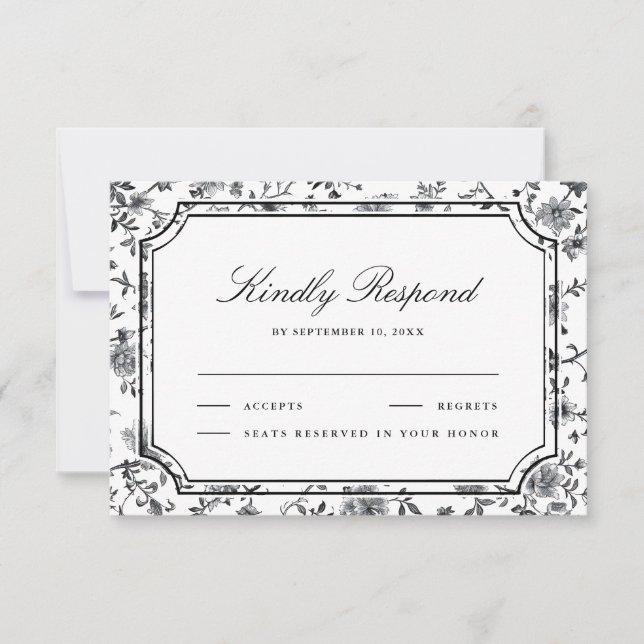 Black and White Chinoiserie Wedding RSVP Karte (Vorderseite)