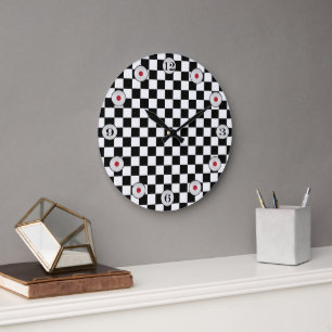 Black and White Classic Checkerboard by STaylor Große Wanduhr