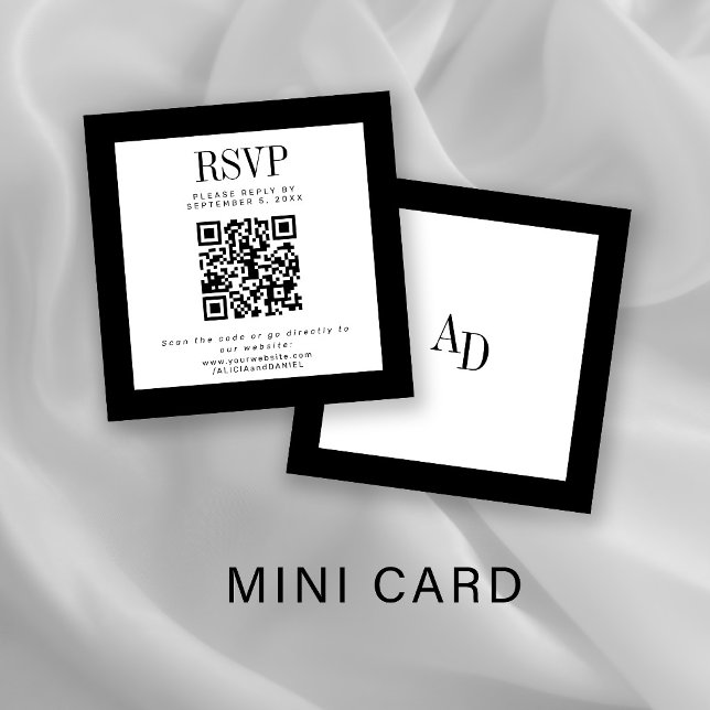 Black and white classic elegant QR RSVP wedding Begleitkarte (Von Creator hochgeladen)