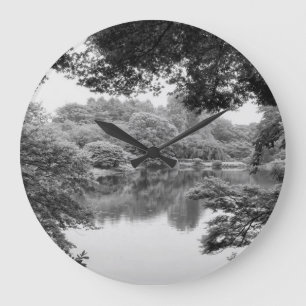 Black and white, cool, unique nature and lake große wanduhr