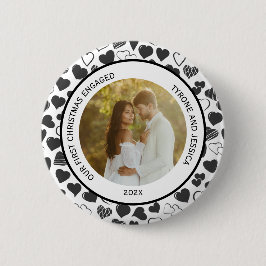 Black and White Couples First Christmas Engaged Button