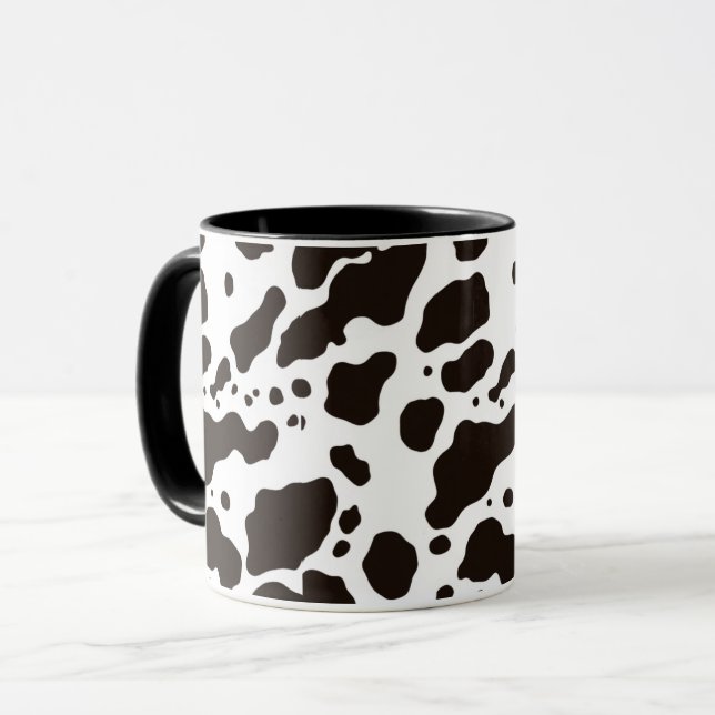 Black and White Cow Print Coffee Mug Tasse (Vorderseite Links)