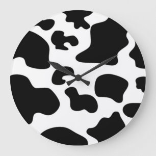 Black and White Cow print Große Wanduhr