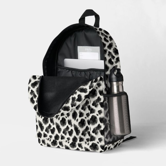 Black and White Cow Print Pattern Bedruckter Rucksack (Rückseitige Ecke links (Offen) )