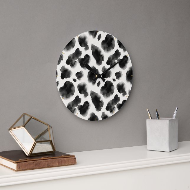 Black and White Cow Print Pattern Große Wanduhr (Büro)